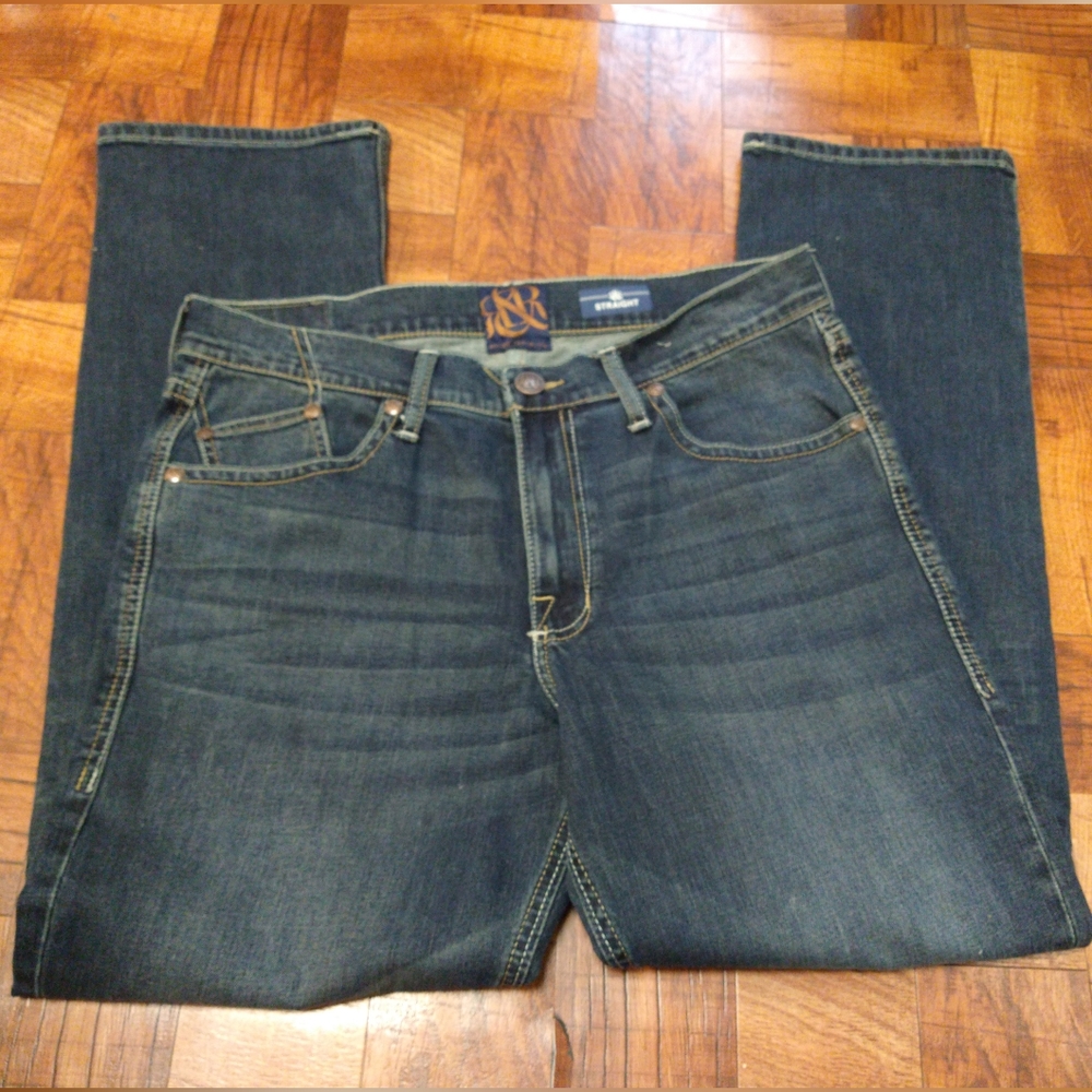 Rock & Republic Neil Straight Leg Blue Jeans Embroidered Mens 34x32